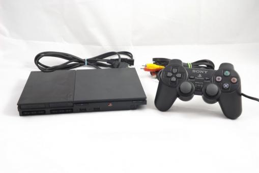 Sony PlayStation 2 Slim Konsole Schwarz PS2 + Original Controller 