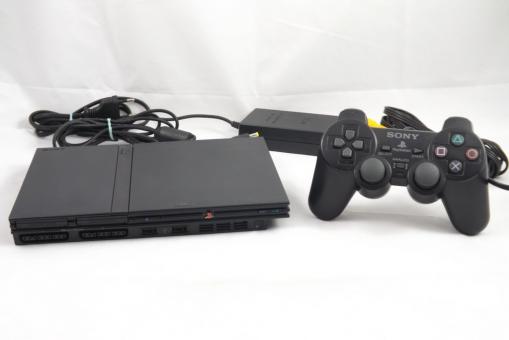 Sony PlayStation 2 Slim Konsole Schwarz, PS2 + Original Controller 