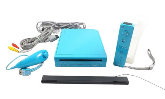 Nintendo Wii Konsole (RVL-101) Blau + Original Remote Controller und Nunchuk 