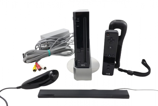 Nintendo Wii Konsole (RVL-001) Schwarz + Original Remote Controller und Nunchuk 
