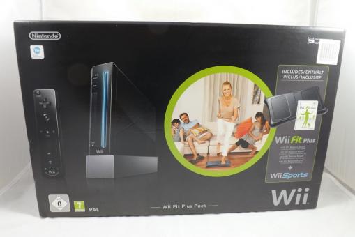 Nintendo Wii Konsole (RVL 001) Schwarz Wii Fit Plus Pack in OVP 
