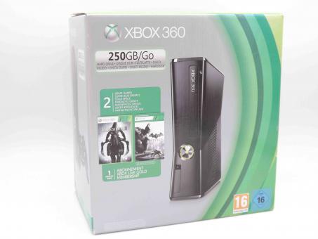 Microsoft Xbox 360 S Konsole 250 GB matt Schwarz + Darksiders II + Arkham City in OVP 